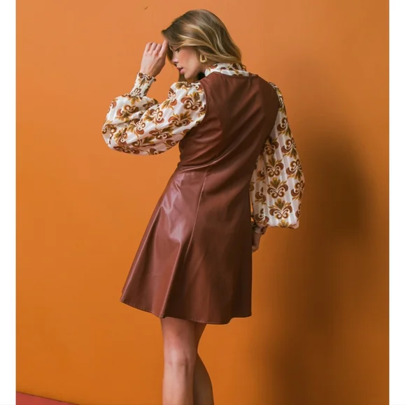 Brown faux leather mini dress - Picture 4 of 4